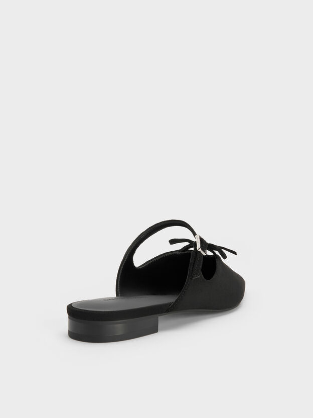 Faux Suede Bow Mary Jane Mules, Black Textured, hi-res