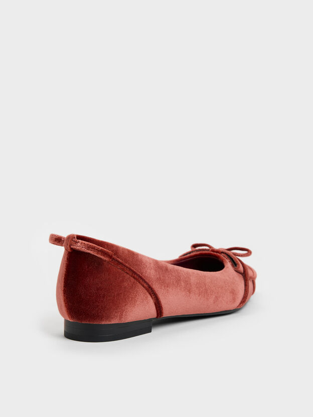 Bettina Velvet Double-Bow Pointed Ballet Flats, Brick, hi-res