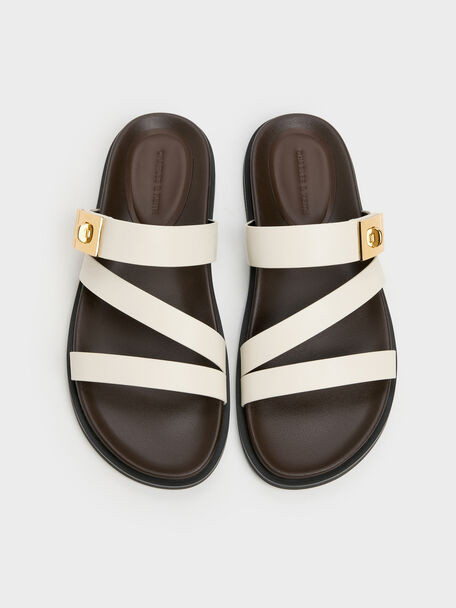 Aelin Metallic-Buckle Strappy Sandals, White, hi-res