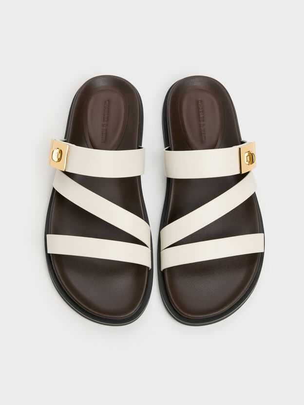 Aelin Metallic-Buckle Strappy Sandals, White, hi-res