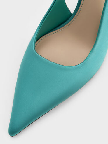 Satin Teardrop-Crystal Stiletto-Heel Slingback Pumps, Teal, hi-res