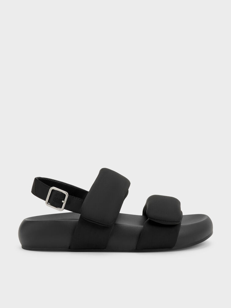 Double-Strap Slingback Sandals, Black Textured, hi-res