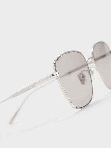 Delta Metallic-Rim Square Sunglasses, Silver, hi-res