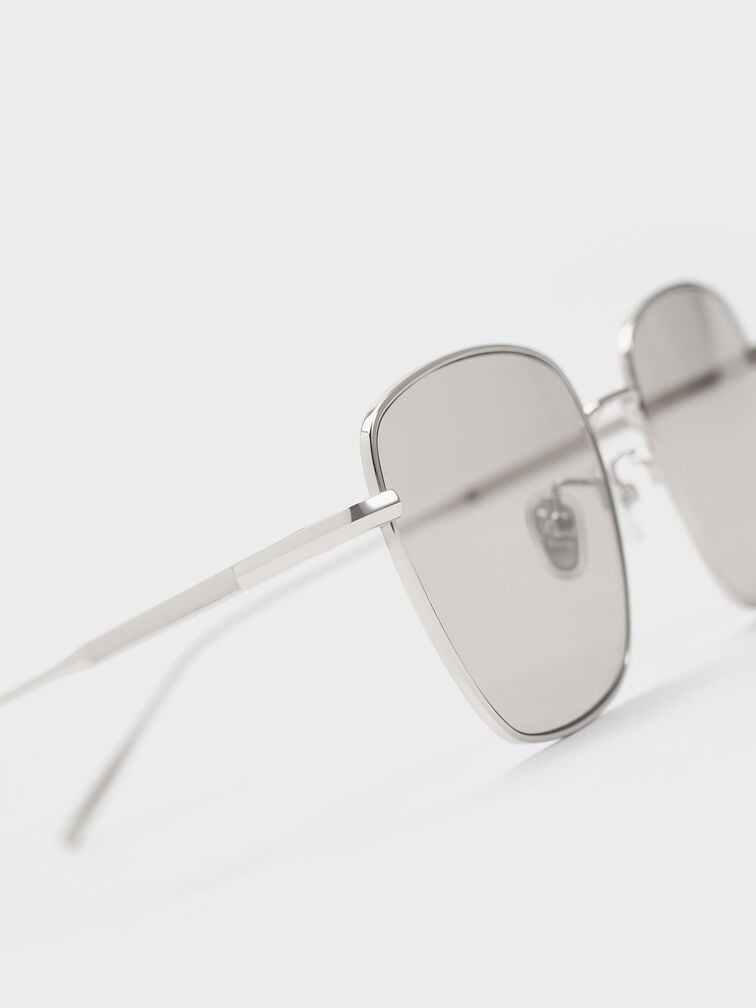 Delta Metallic-Rim Square Sunglasses, Silver, hi-res