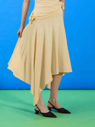 Meja Floral Pointed-Toe Slingback Pumps, Black Textured, hi-res