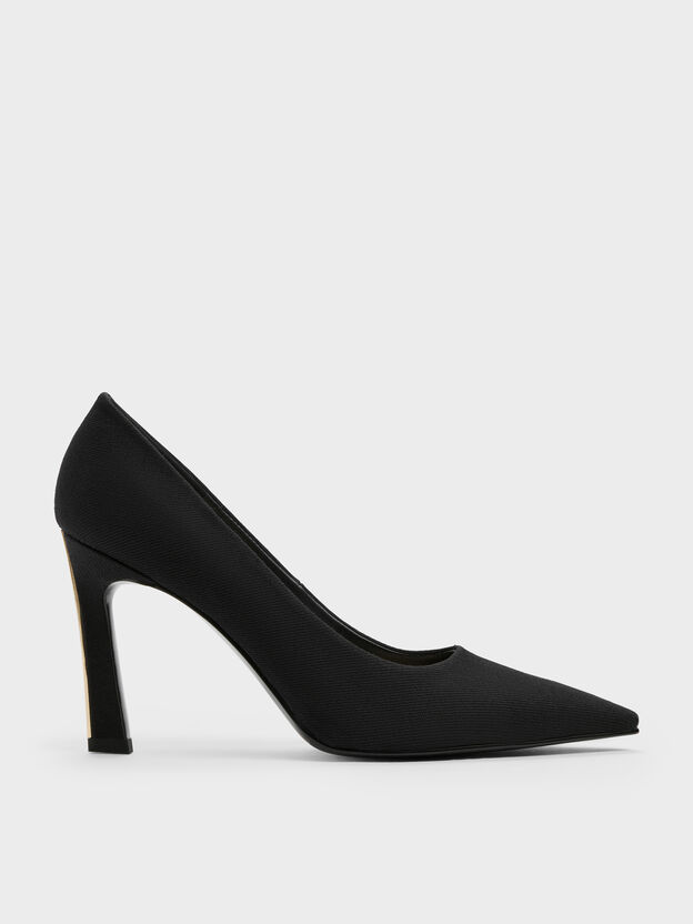 Kerra Twill Pointed High Heels, Black Textured, hi-res