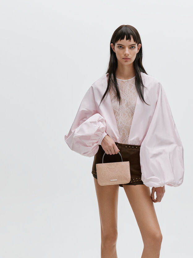 Jennis Lace & Satin Top Handle Bag, Nude Textured, hi-res