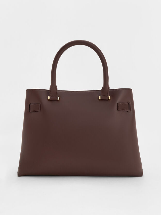 Voyager Leather Belted Tote Bag, Dark Brown, hi-res
