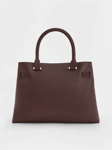 Voyager Leather Belted Trapeze Tote Bag, Dark Brown, hi-res
