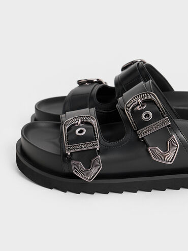 Kirke Buckled Double-Strap Sandals, Black, hi-res