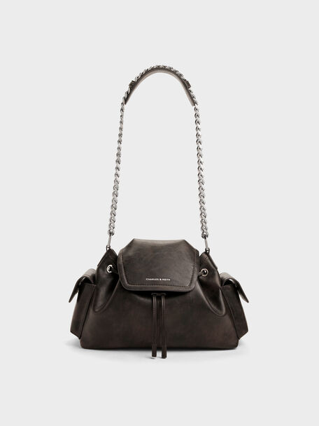 Noane Side-Pocket Two-Way Bucket Bag, Dark Brown, hi-res
