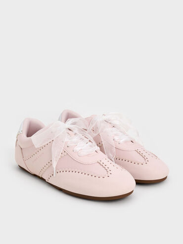 Cece Heart-Motif Sheer-Lace Sneakers, Light Pink, hi-res