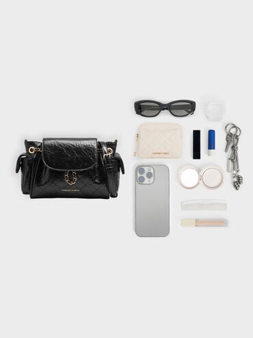 Duo Quilted Two-Way Front Flap Backpack, Black, hi-res