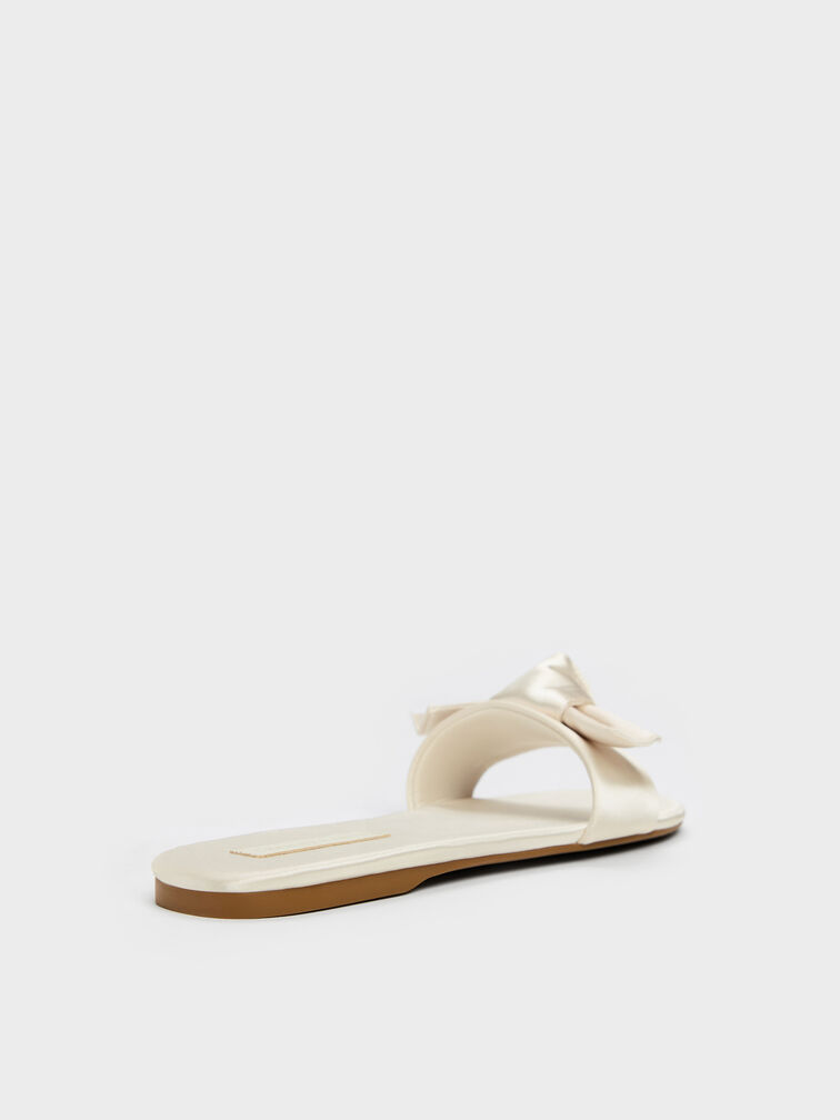 Anika Satin Knot-Bow Slide Sandals, Chalk, hi-res