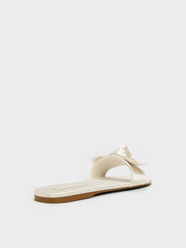 Anika Satin Knot-Bow Slide Sandals, Chalk, hi-res