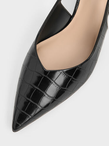 Luciana Croc-Effect Slingback Kitten Heels, Animal Print Black, hi-res