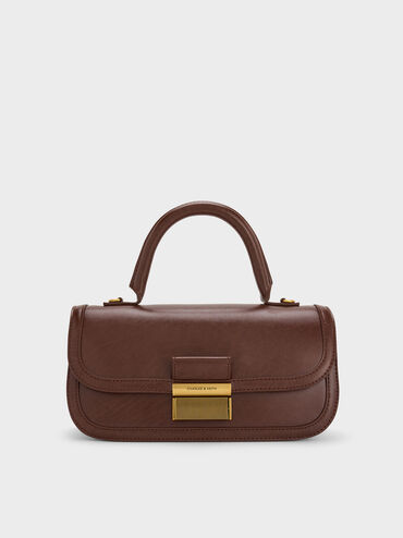 Charlot Elongated Top Handle Bag, Dark Brown, hi-res