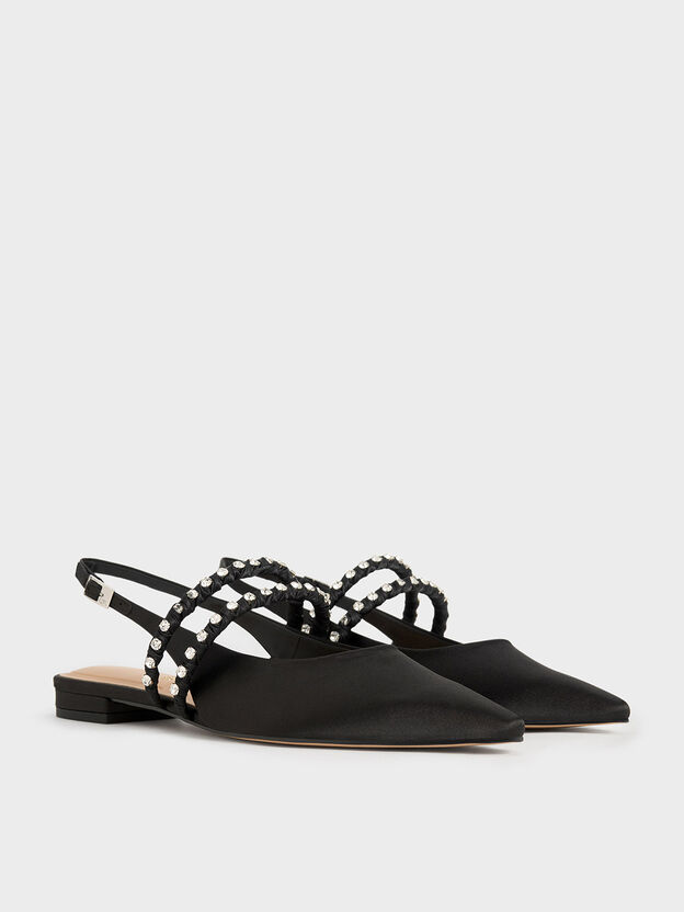 Goldie Gem-Encrusted Mary Jane Flats, Black Textured, hi-res