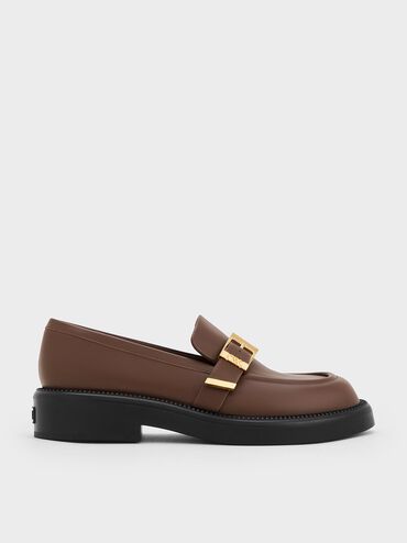 Leather Buckled-Strap Loafers, Dark Brown, hi-res