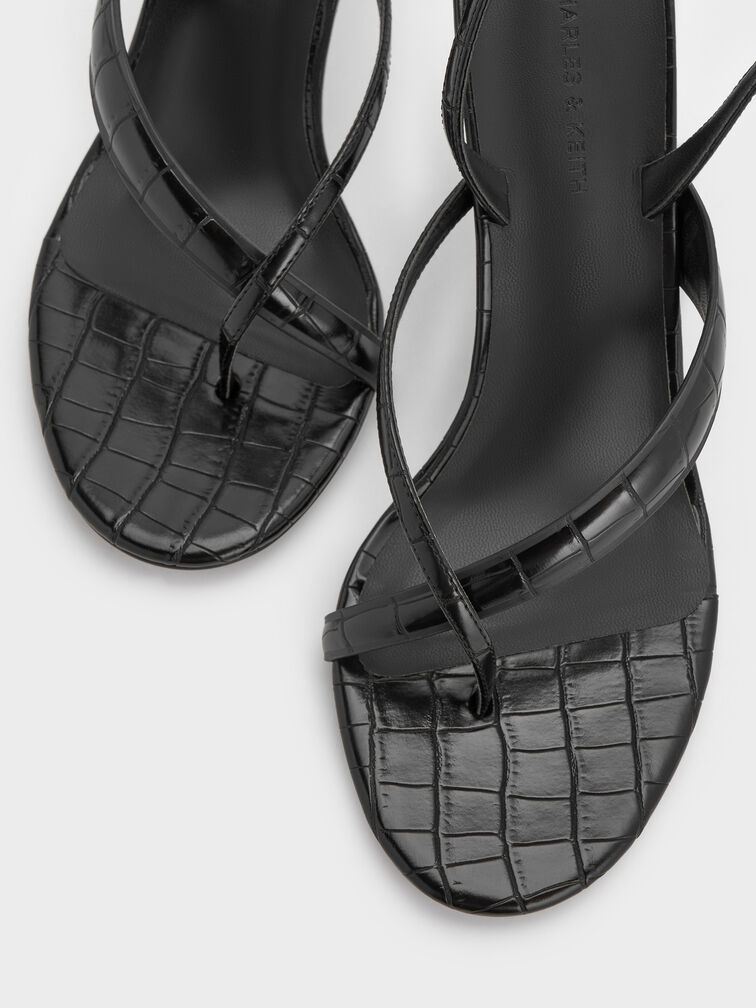 Croc-Effect Stiletto Slingback Thong Sandals, Animal Print Black, hi-res