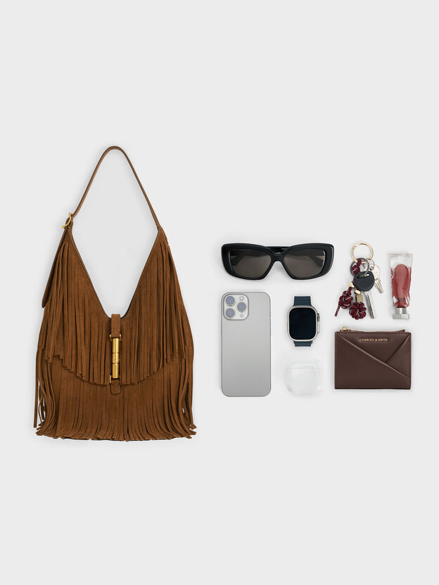 Cesia Fringed Hobo Bag, Sienna Brown, hi-res