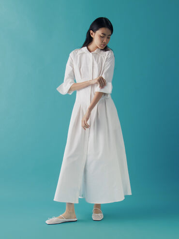 Mesh Bow Square-Toe Ballet Mules, White, hi-res