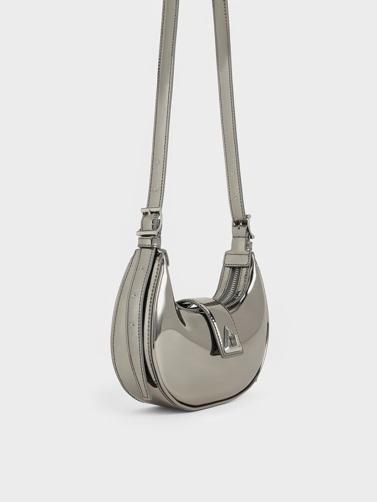 Trice Metallic-Accent Belted Shoulder Bag, Pewter, hi-res