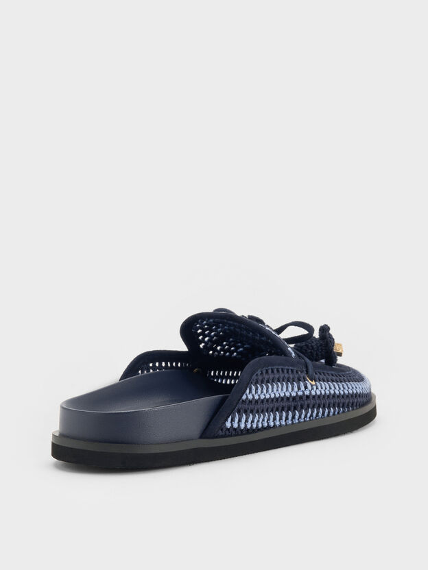 Crochet & Suede Flower Mules, Blue, hi-res