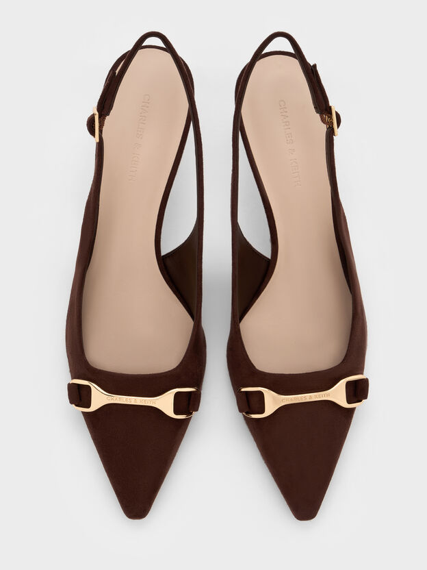 Leslie Faux Suede Metallic-Accent Slingback Pumps, Dark Brown Textured, hi-res