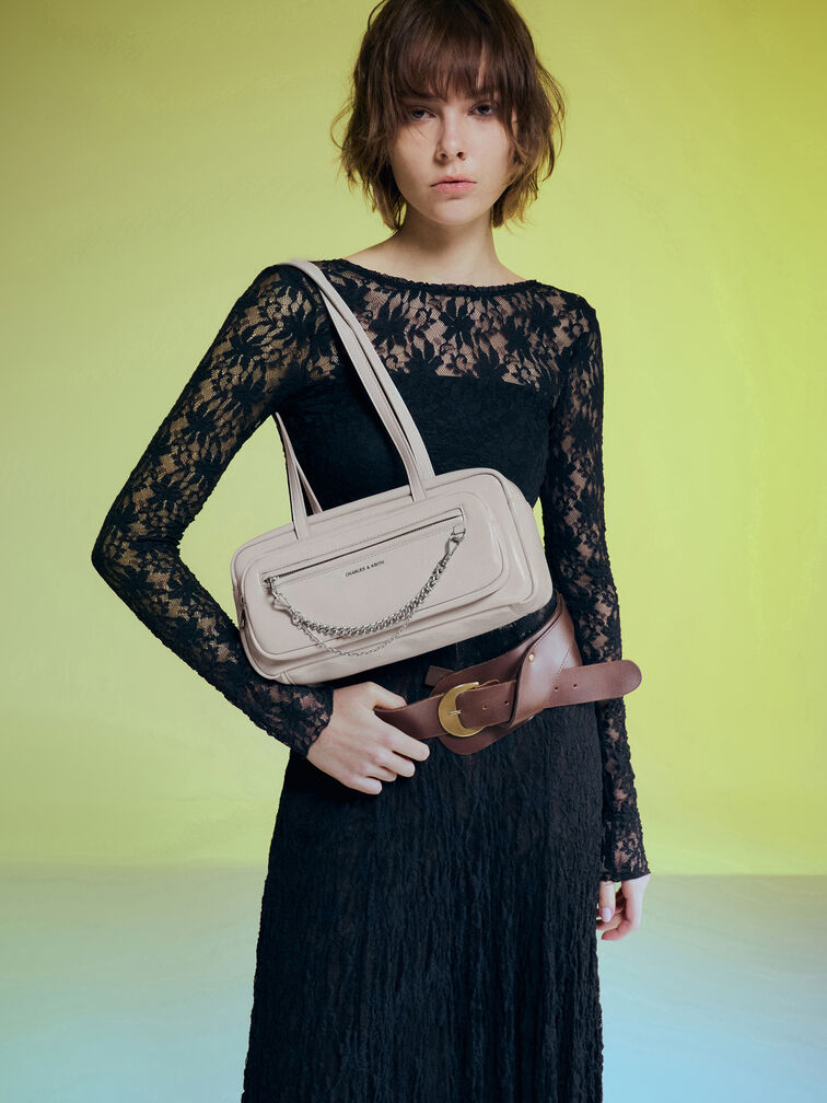 Atwood Chain Elongated Shoulder Bag, Shell Grey, hi-res