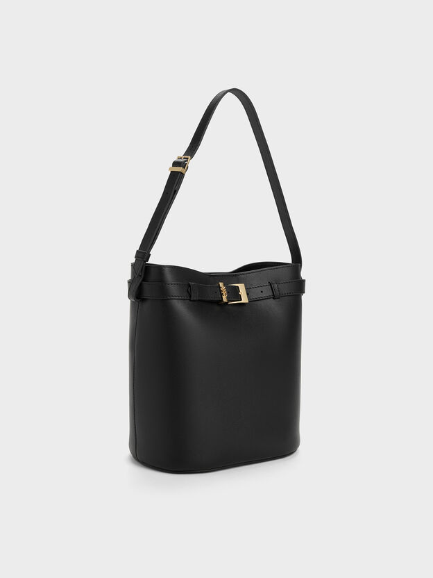 Jody Leather Belted Bucket Bag, Black, hi-res