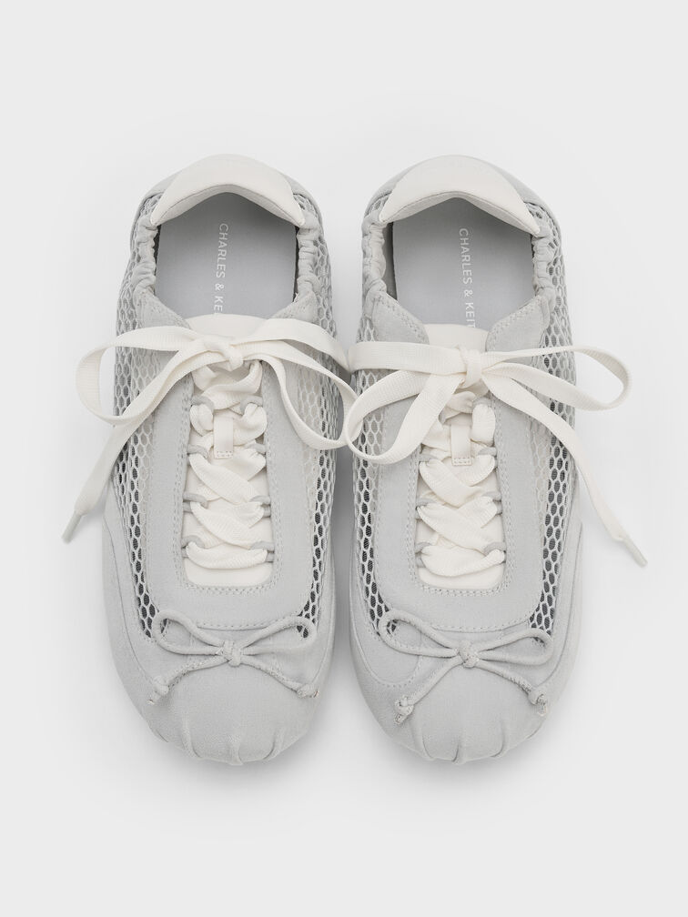 Cece Mesh Ruched Bow Ballet Sneakers, Light Grey, hi-res