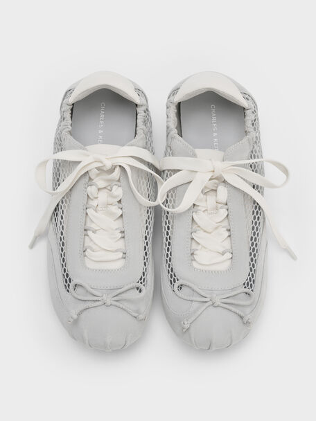 Cece Mesh Ruched Bow Ballet Sneakers, Light Grey, hi-res