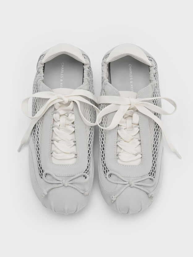 Cece Mesh Ruched Bow Ballet Sneakers, Light Grey, hi-res