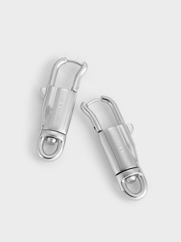 Delfina Lock-Buckle Earrings, Silver, hi-res