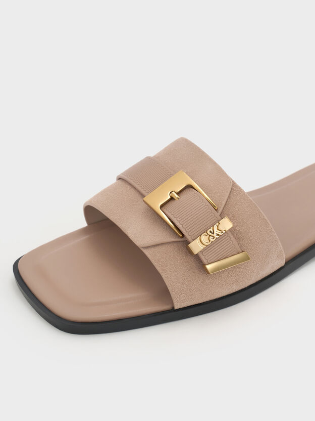 Whitney Suede & Leather Slide Sandals, Taupe, hi-res