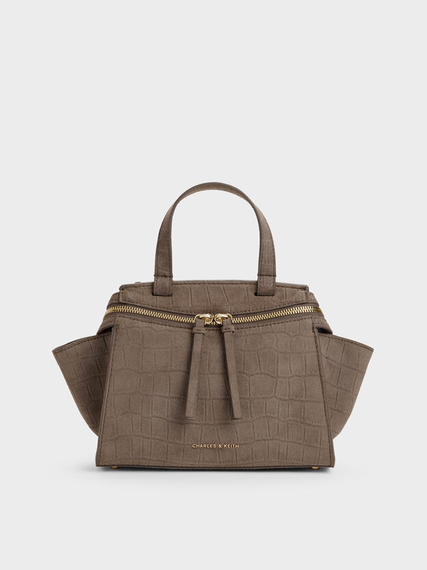 Pansy Trapeze Top Handle Bag, Stone Grey, hi-res
