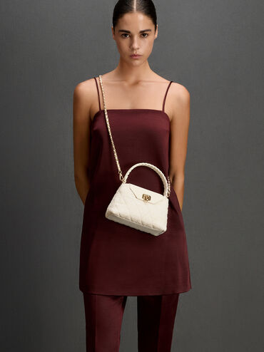 Arwen Tweed Quilted Braided-Strap Top Handle Bag, Cream Tweed, hi-res