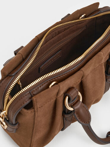 Britton Recycled Suede Top Handle Tote Bag, Mocha Brown, hi-res