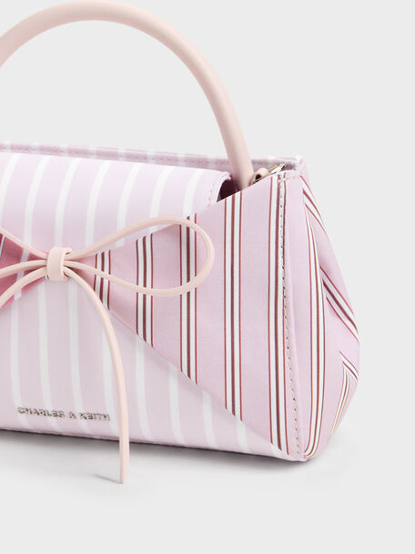 Hazel Striped Bow Panelled Top Handle Bag, Light Pink, hi-res