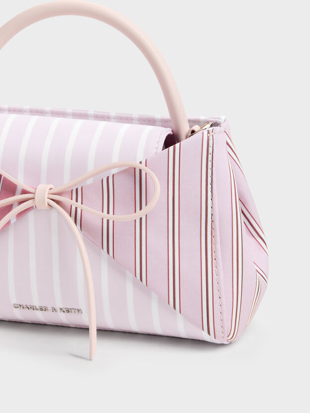 Hazel Striped Bow Panelled Top Handle Bag, Light Pink, hi-res