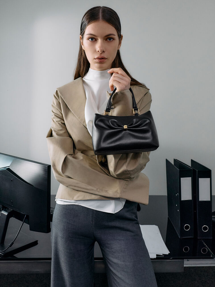 Halsey Ruched Top Handle Bag, Black, hi-res