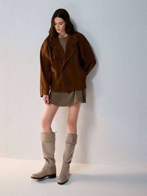 Louisa Faux Suede Fold-Over Thigh-High Boots, Taupe, hi-res