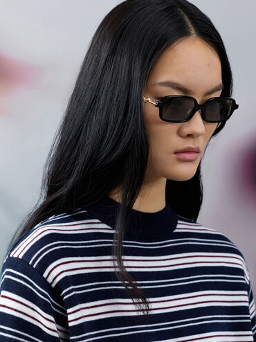 Sable Knot Rectangular Sunglasses, Black, hi-res