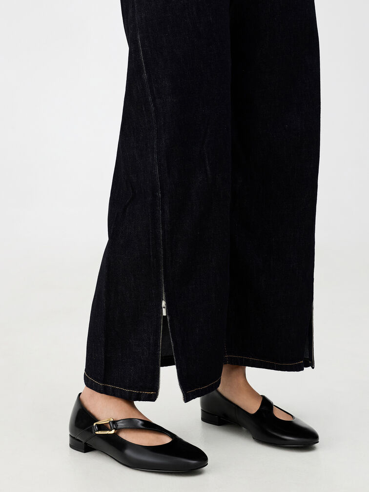 Daena Leather Asymmetric-Strap Mary Janes, Black Box, hi-res