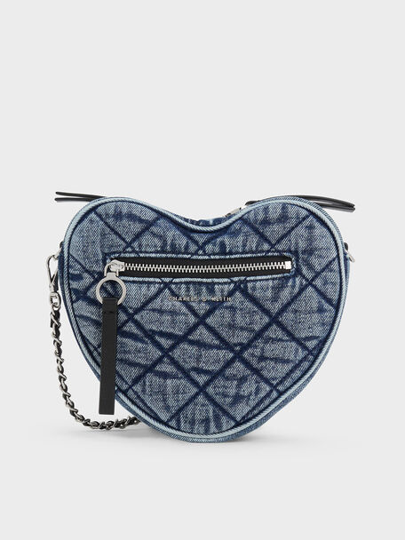 Philomena Denim Quilted Heart Crossbody Bag, Denim Blue, hi-res