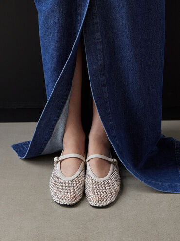 Maggie Mesh Crystal-Embellished Mary Janes, White, hi-res