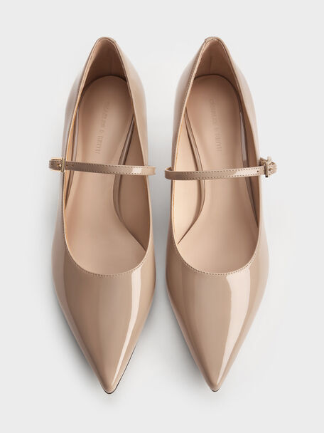Luciana Patent Mary Jane Pumps, Taupe, hi-res