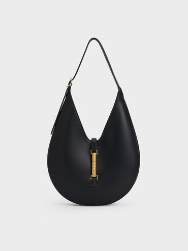 Cesia Metallic-Accent Hobo Bag, Black, hi-res