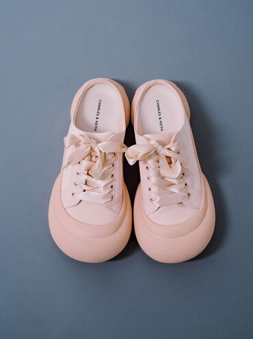 Satin Lace-Up Slip-On Sneakers, Light Pink, hi-res